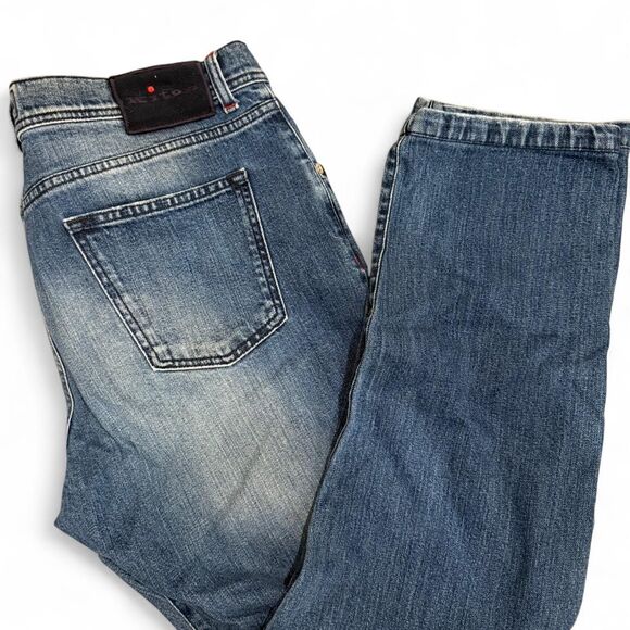 Kiton Men's Light Blue Acid Bleach Wash Designer Cotton Jeans - Picture 6 of 7